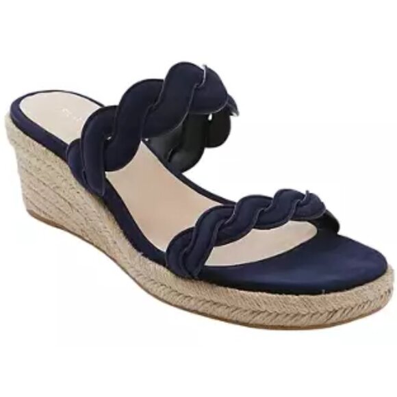 Stuart Weitzman Twistie Flat Sandals Open Toe Wedge Heels Women's 7 Navy NWOB - Picture 1 of 9